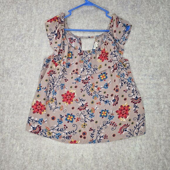 Lily White Sleeveless Floral Blouse Multi-Color Size Large Lightweight Casual - Picture 1 of 5